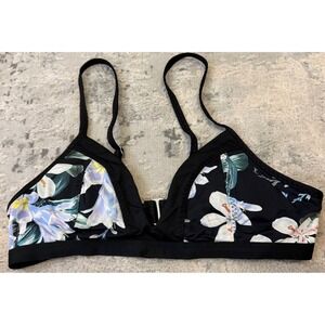 Athleta Black Floral Tropical Triangle Bikini Top Adjustable Straps Womens XS